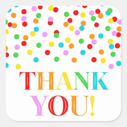 Rainbow Confetti Dank u Vierkante Sticker (Voorkant)