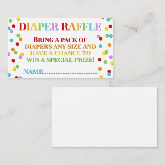 Rainbow Confetti Diaper Raffle Card Informatiekaartje (Voorkant / Achterkant)