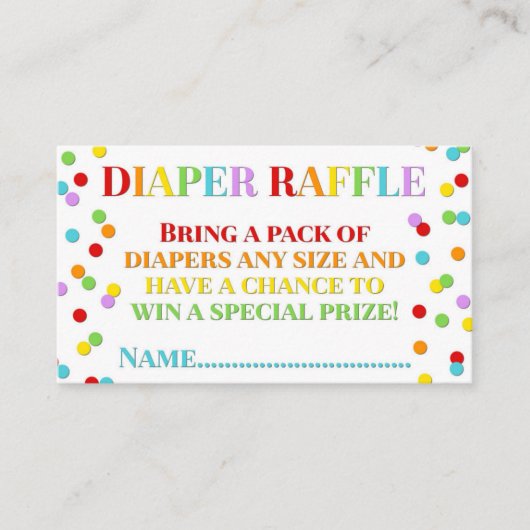 Rainbow Confetti Diaper Raffle Card Informatiekaartje (Voorkant)