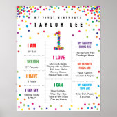 Rainbow Confetti eerste verjaardag poster (Voorkant)