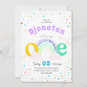 Rainbow Confetti eerste verjaardagsuitnodiging Kaart (Voorkant)