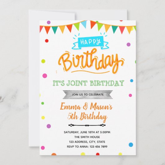 Rainbow confetti gezamenlijke uitnodiging voor ver (Voorkant)