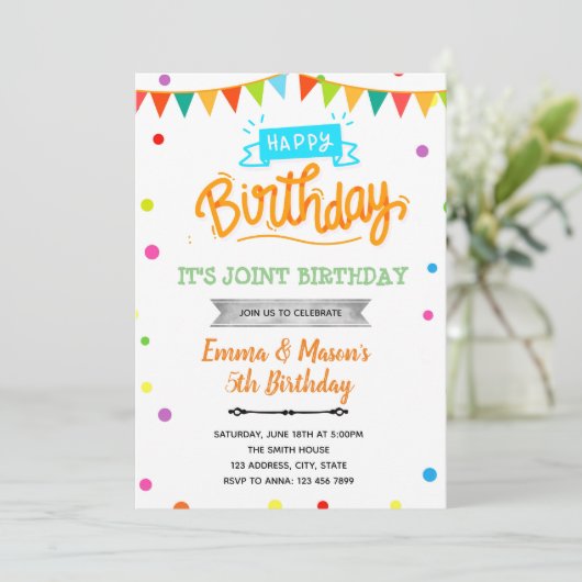 Rainbow confetti gezamenlijke uitnodiging voor ver (Staand voorkant)