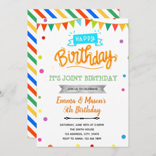 Rainbow confetti gezamenlijke uitnodiging voor ver (Voorkant / Achterkant)