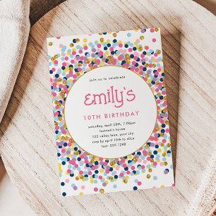 Rainbow Confetti Gold Glitter Speels Verjaardag Kaart