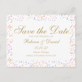 Rainbow Confetti Gouden Script Save the Date Aankondigingskaart (Voorkant)
