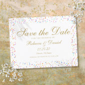 Rainbow Confetti Gouden Script Save the Date Aankondigingskaart
