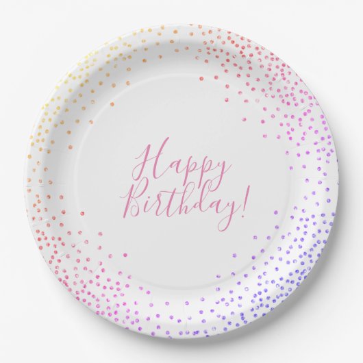 Rainbow Confetti Happy Birthday Paper Bord (Voorkant)