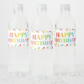 Rainbow Confetti Happy Birthday Water Bottle Label Waterfles Etiket (Flessen)