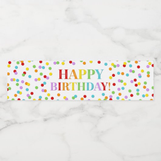 Rainbow Confetti Happy Birthday Water Bottle Label Waterfles Etiket (Enkel label)