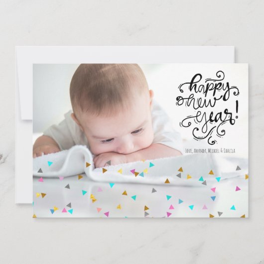 Rainbow Confetti Happy Nieuwjaarsfotokaart Feestdagenkaart (Voorkant)