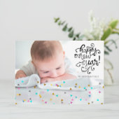Rainbow Confetti Happy Nieuwjaarsfotokaart Feestdagenkaart (Staand voorkant)