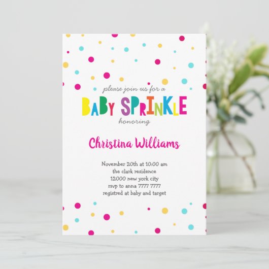 Rainbow Confetti Kleurrijke Baby Sprinkle Shower Kaart (Staand voorkant)