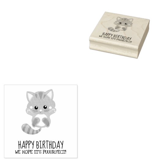 Rainbow Confetti Leuke Kitty Cat Happy Birthday Rubberstempel (Gestempeld)