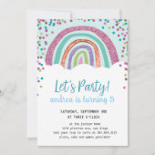 Rainbow Confetti Meisje 5de Verjaardagsfeestje Kaart (Voorkant)