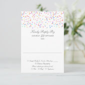 Rainbow Confetti minimalistische bruiloft RSVP Kaartje (Staand voorkant)