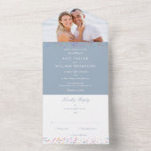 Rainbow Confetti Monogram Foto Dusty Blue Wedding All In One Uitnodiging (Binnen)