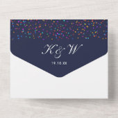 Rainbow Confetti Monogram Foto Navy Blue Wedding All In One Uitnodiging (Achterkant)