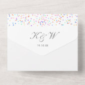 Rainbow Confetti Monogram Foto Weddenschap All In One Uitnodiging (Achterkant)
