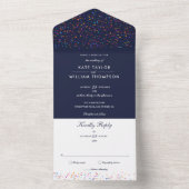 Rainbow Confetti Navy Blue Monogram Weddenschap All In One Uitnodiging (Binnen)