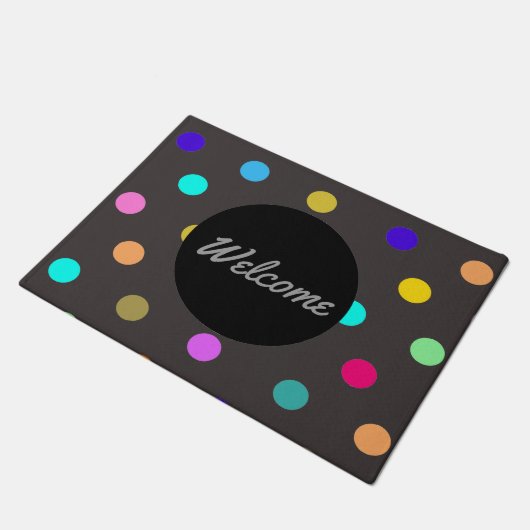 Rainbow confetti polka dot door mat (Schuin)