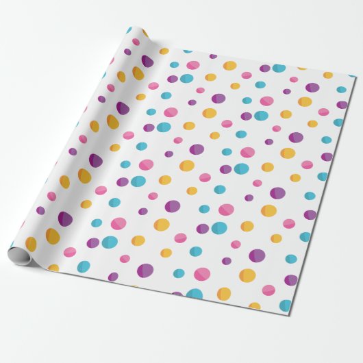 Rainbow Confetti Polka Dots Verjaardagsfeest Cadeaupapier (Uitgerold)
