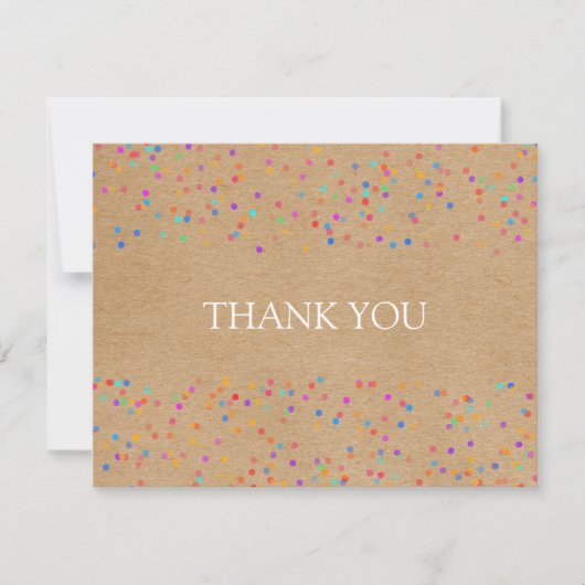 Rainbow Confetti rustieke Kraft Script Business Bedankkaart (Voorkant)