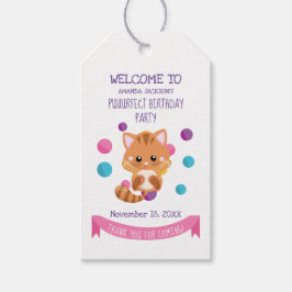 Rainbow Confetti Schattige Kat Verjaardagsfeestje  Cadeaulabel