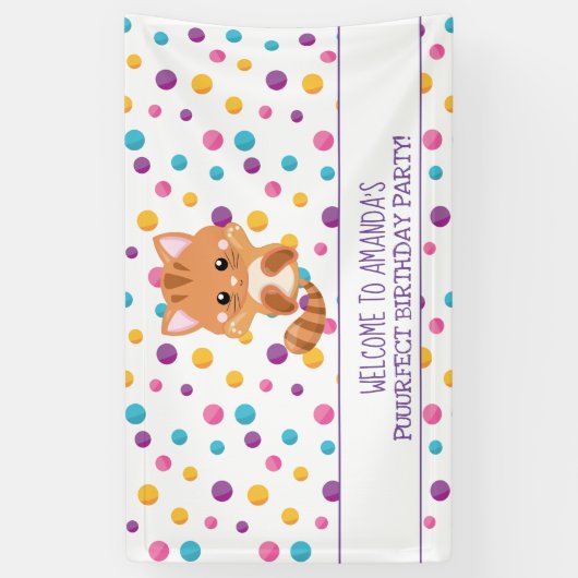 Rainbow Confetti Schattige Kat Verjaardagsfeestje  Spandoek (Verticaal)