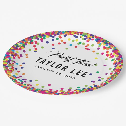 Rainbow confetti sprinkles verjaardagsdecor papieren bordje (Gekanteld)