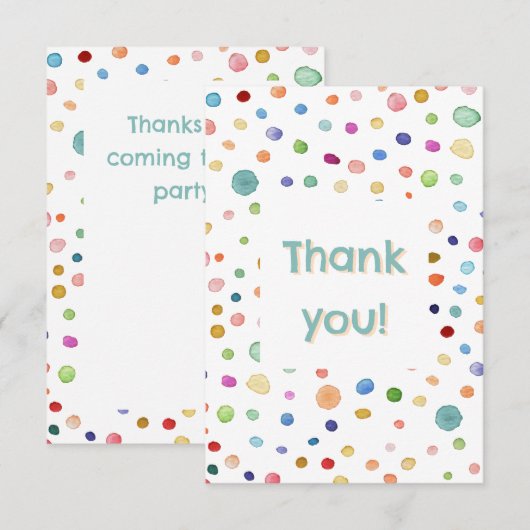 Rainbow Confetti Waterverf Stippen Dank u kaart (Voorkant / Achterkant)