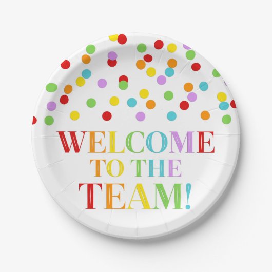 Rainbow Confetti Welkom bij het team Papieren Bordje (Voorkant)
