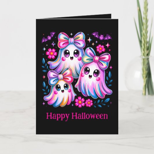 Rainbow Coquette Ghosts Hot Pink Happy Halloween Kaart (Voorkant)