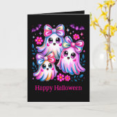 Rainbow Coquette Ghosts Hot Pink Happy Halloween Kaart (Gele Bloem)