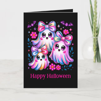 Rainbow Coquette Ghosts Hot Pink Happy Halloween Kaart