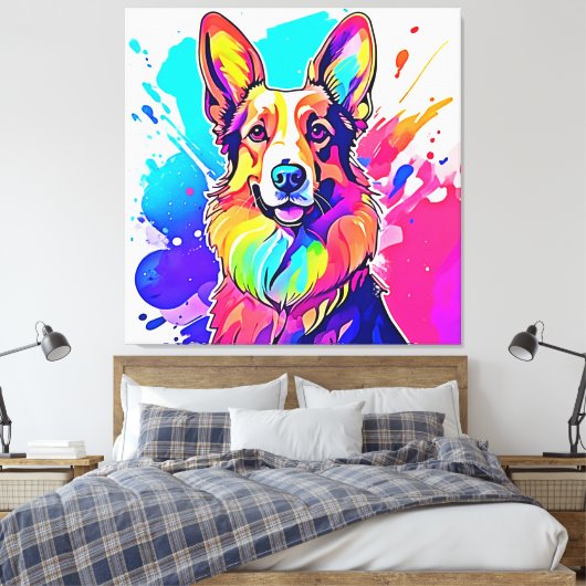 Rainbow Corgi: Pop Art Puppy Joy Canvas Afdruk (Insitu (Slaapkamer))