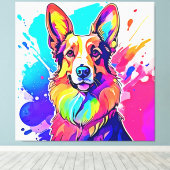 Rainbow Corgi: Pop Art Puppy Joy Canvas Afdruk (Insitu (Houten vloer))