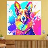 Rainbow Corgi: Pop Art Puppy Joy Canvas Afdruk (Insitu (Woonkamer))