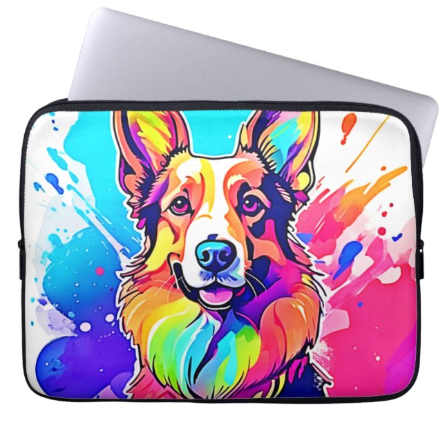 Rainbow Corgi: Pop Art Puppy Joy Laptop Sleeve (Voorkant)