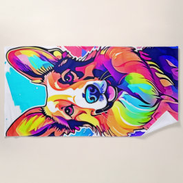 Rainbow Corgi: Pop Art Puppy Joy Strandlaken