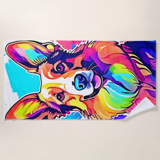 Rainbow Corgi: Pop Art Puppy Joy Strandlaken (Voorkant)