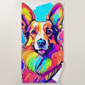 Rainbow Corgi: Pop Art Puppy Joy Strandlaken (Voorkant)
