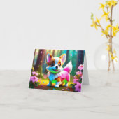 Rainbow Corgi Puppy in Bloemen Blank Groet Kaart (Gele Bloem)