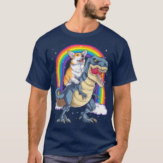 Rainbow Corgi Riding Dinosaur T re Cute Corgi Dog T-shirt