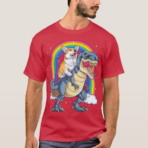 Rainbow Corgi Riding Dinosaur T re Cute Corgi Dog T-shirt