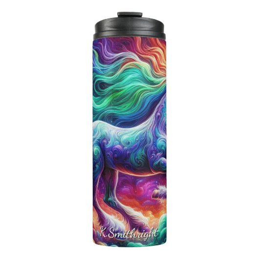 Rainbow Cosmic Horse Flowing Mane Thermosbeker (Voorkant)