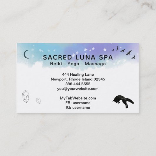 *~* Rainbow Cosmic Moon Fox Leaping Pine Trees Visitekaartje (Achterkant)