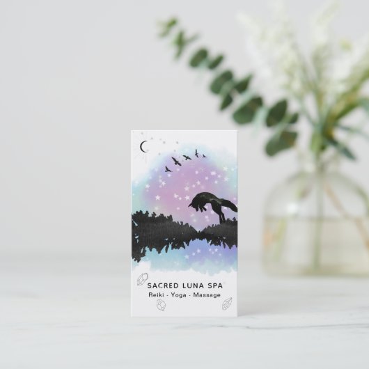*~* Rainbow Cosmic Moon Fox Leaping Pine Trees Visitekaartje (Staand voorkant)