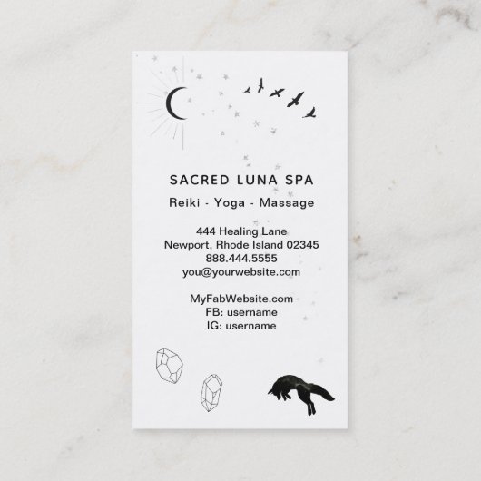 *~* Rainbow Cosmic Moon Fox Leaping Pine Trees Visitekaartje (Achterkant)