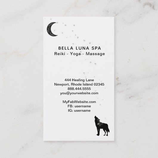 *~* Rainbow Cosmic Moon Howling Wolf Pine Trees Visitekaartje (Achterkant)